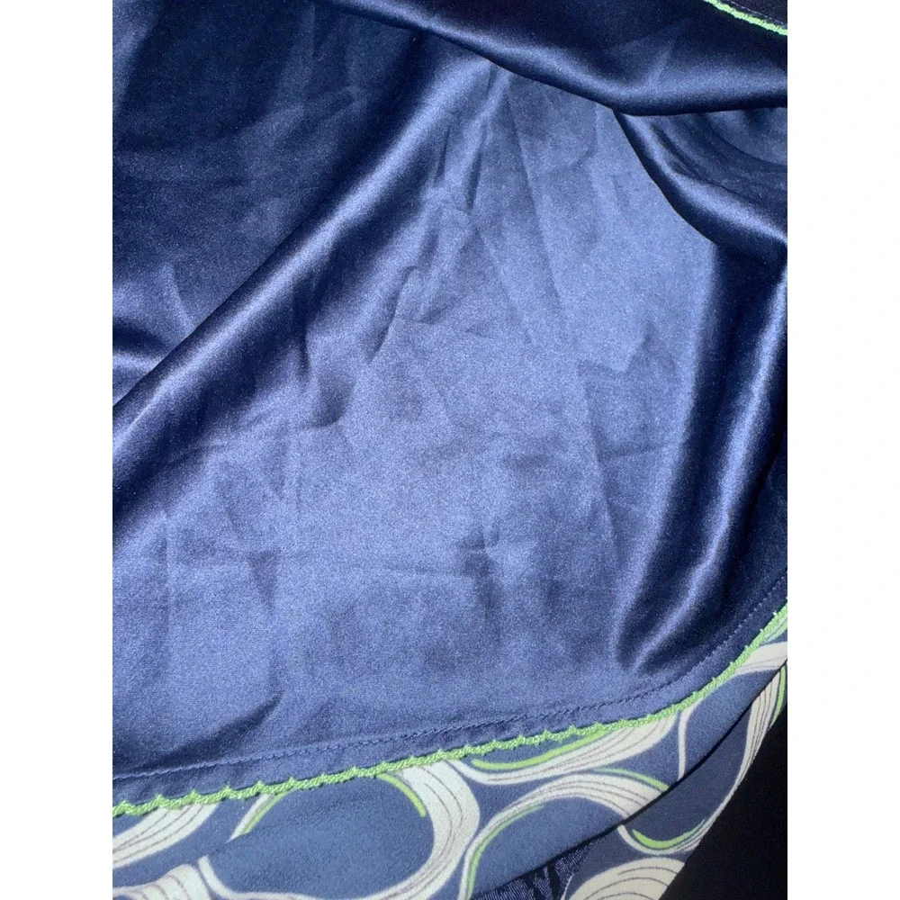 Moulinette Soeurs Dress Women 0 Navy Blue Geometric Circle Ruffle Tie Neck Shift